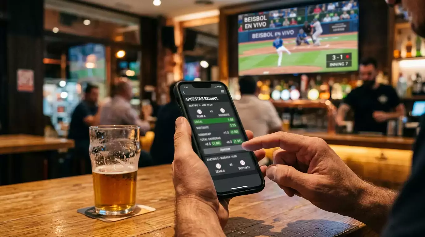 Tablero de apuestas de béisbol con líneas de moneyline y run line en un estadio